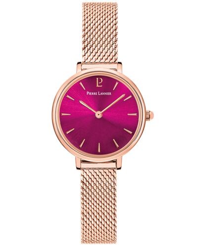 Montre Femme NOVA Cadran Framboise Bracelet Acier Doré-rose