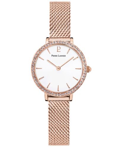 Montre Femme NOVA Cadran Blanc Bracelet Acier Milanais Doré-rose