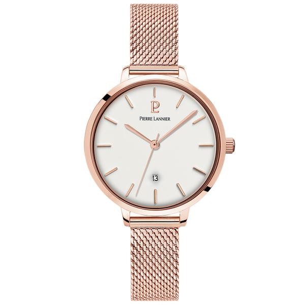 Montre Femme ECHO Cadran Blanc Bracelet Acier Milanais Doré-rose