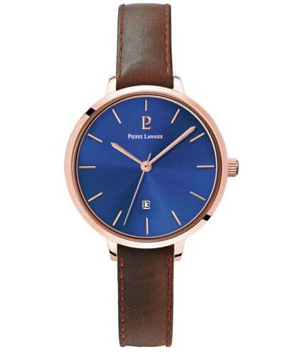 Montre Femme ECHO Cadran Bleu Bracelet Cuir Brun