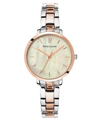 Montre Femme AURA Cadran Blanc Bracelet Acier Bicolore