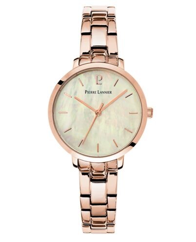 Montre Femme AURA Cadran Blanc Bracelet Acier Doré-rose