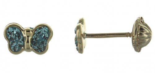 Boucles d'oreilles or 375 et cristaux bleu