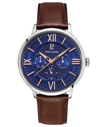 Montre Homme BEAUCOUR Cadran Bleu Bracelet Cuir Brun