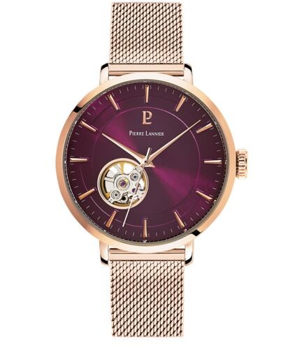 Montre Femme AUTOMATIC Cadran Framboise Bracelet Acier milanais Doré-Rose