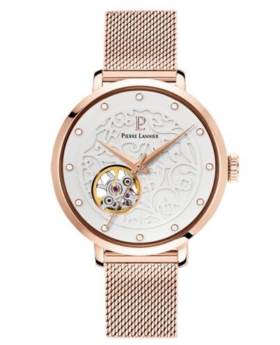 Montre Femme Automatique EOLIA Cadran Blanc Bracelet Acier Milanais Doré Rose