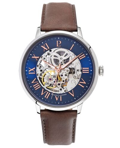 Montre Homme AUTOMATIC Cadran Bleu Bracelet Cuir Brun