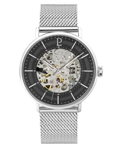 Montre Homme Automatique GAIUS Cadran Noir Bracelet Acier milanais Argenté