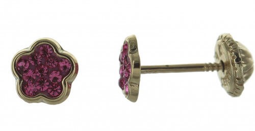 Boucles d'oreilles or 375 et cristaux roses