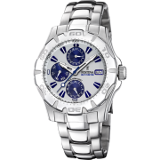 Montre Festina multifonction acier cadran blanc et bleu