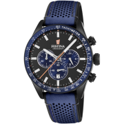 Montre Festina chronographe cuir bleu cadran noir et bleu