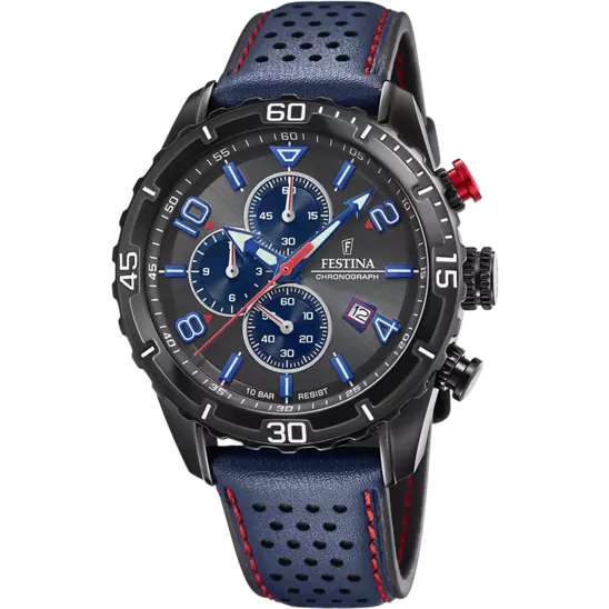 Montre Festina chronographe cuir bleu cadran noir