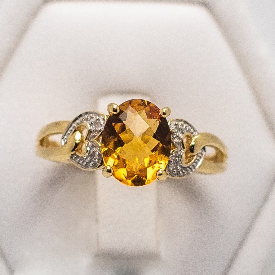 Bague or 750 citrine et diamant